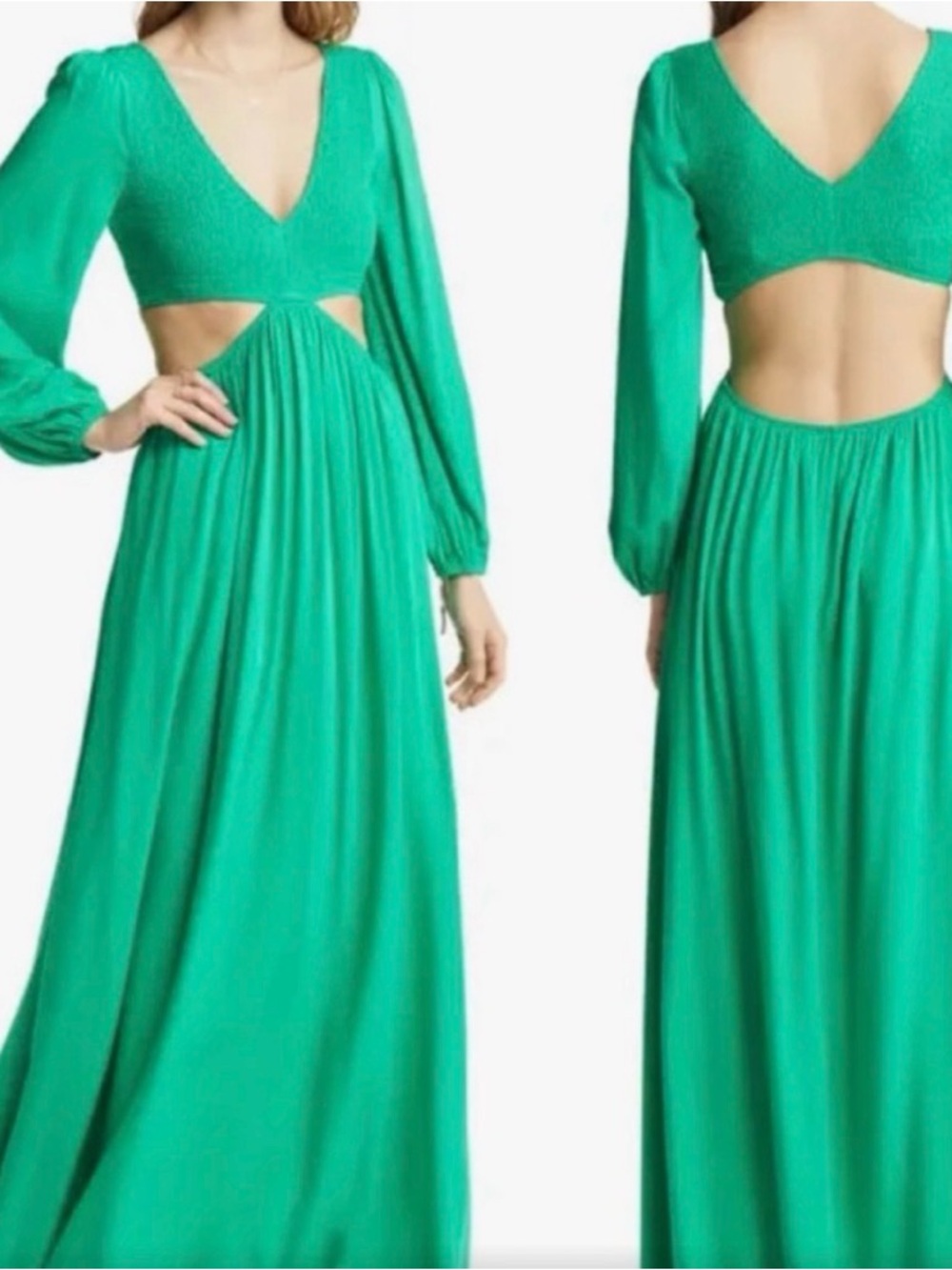 VICI Collection Smocked Cutout Long Sleeve Maxi Dress